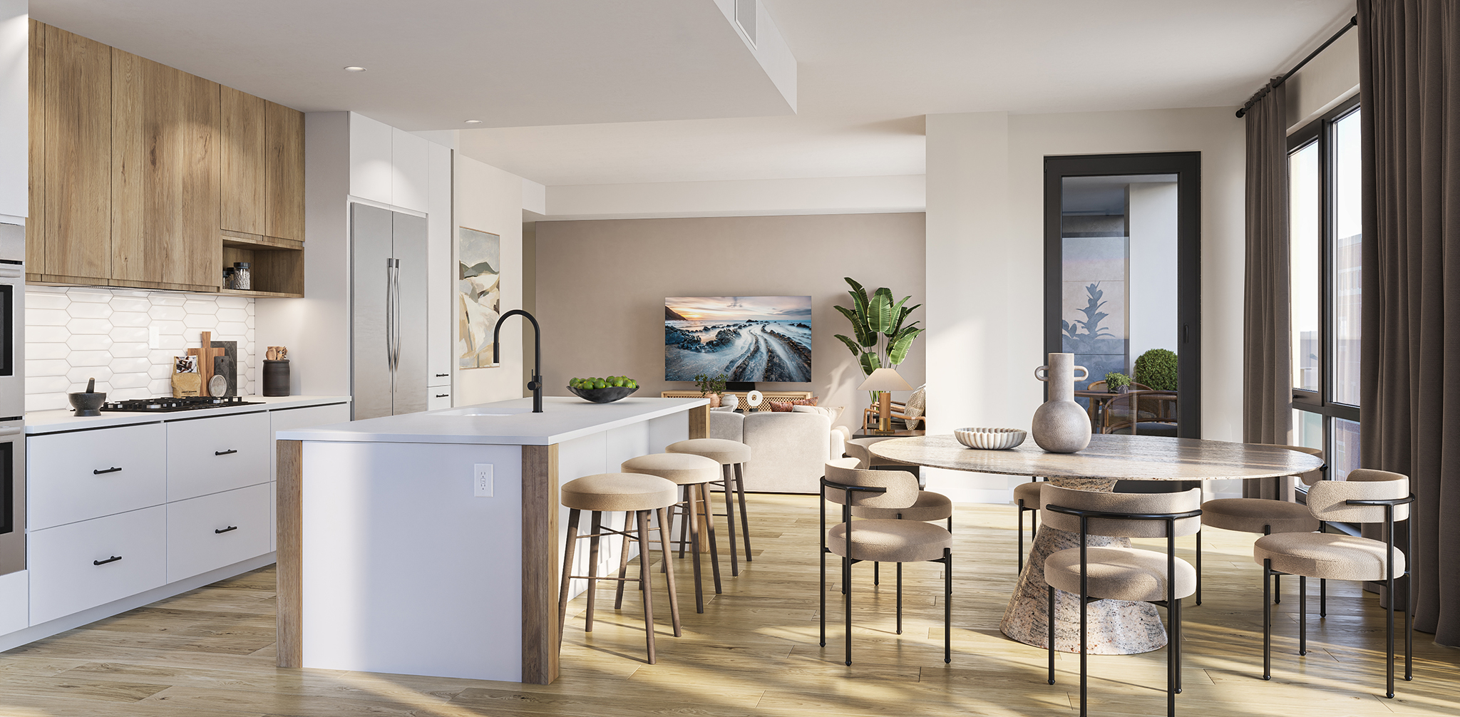 The Oak Condominium kitchen and dining room