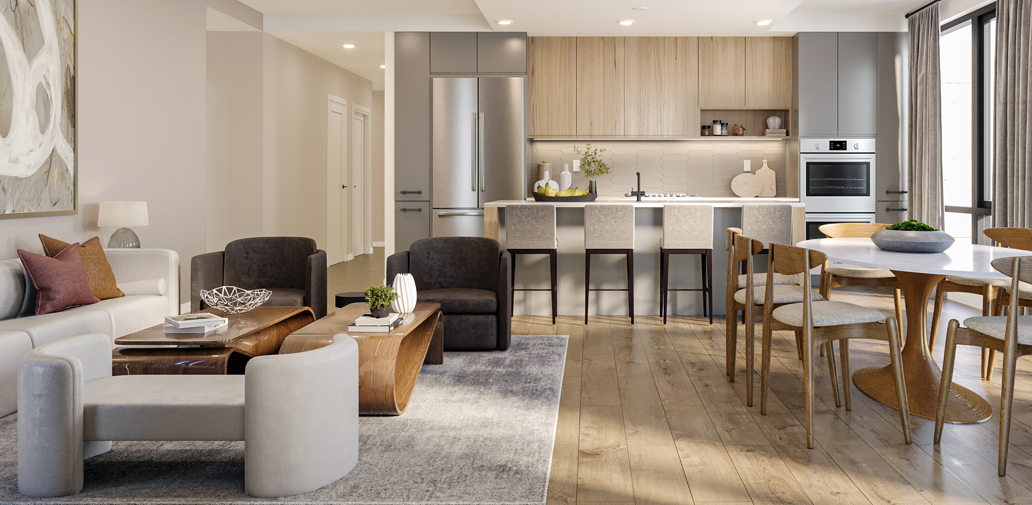 The Oak Condominium interior with open floor plan