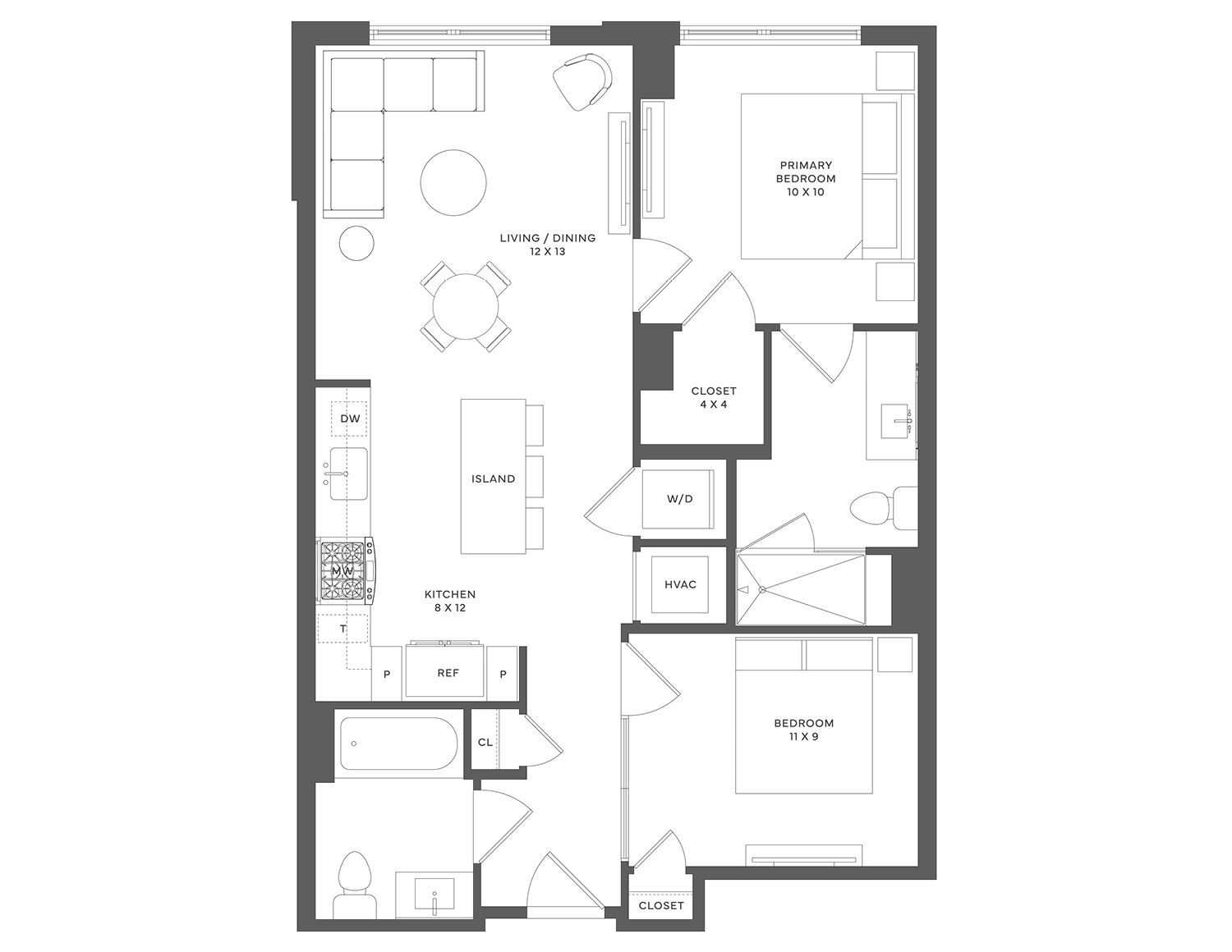 Floor plan B01, Unit 208 and Tier 09
